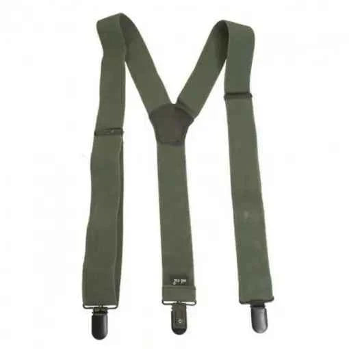 Tirantes tipo militar verde oliva con hebillas ajustables y broche