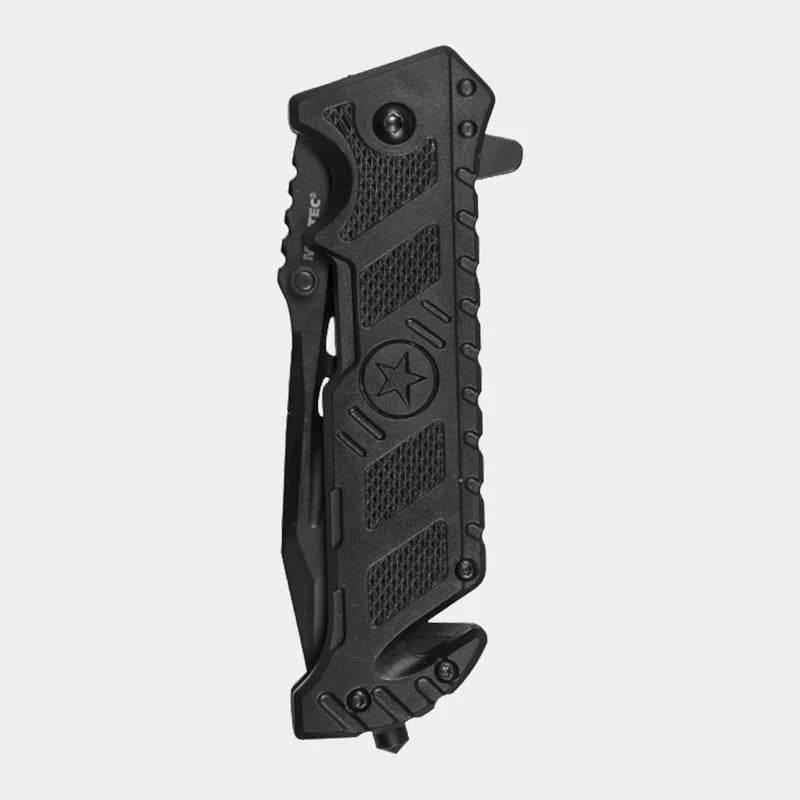 Navaja MIL-TEC negra con funda y clip, empuñadura texturizada