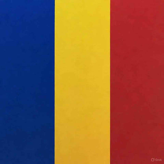 Ración militar rumana 24 horas con franjas verticales azul, amarillo y rojo