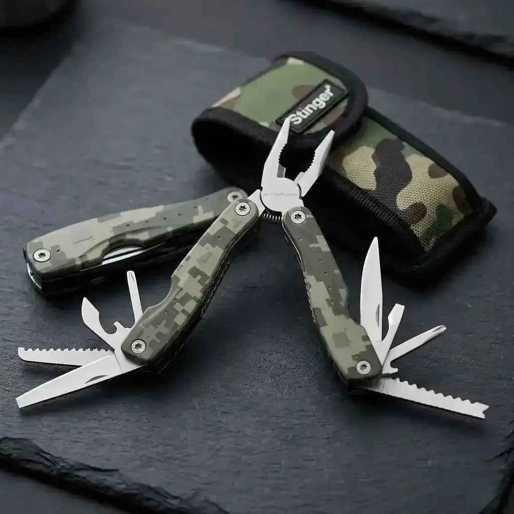 Alicate multiusos Stinger con hojas metálicas y funda camuflaje