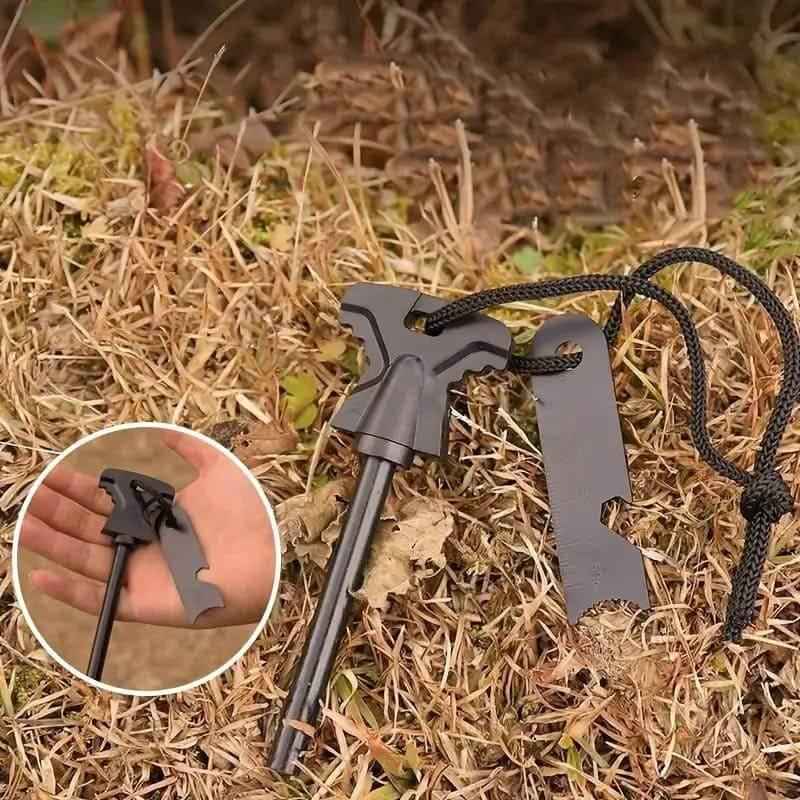 Encendedor de pedernal negro con cuerda trenzada y cuchillas integradas