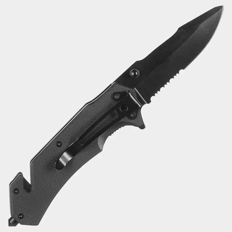 Navaja plegable con hoja negra y empuñadura texturizada con clip