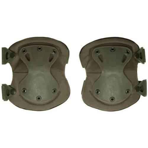 Rodilleras acolchadas color oliva con placas protectoras y correas laterales ajustables