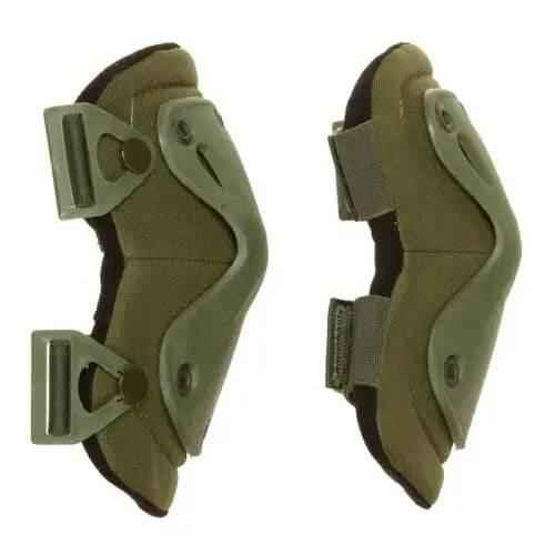 Rodilleras color verde oliva con placas protectoras y correas tipo velcro en ambos lados