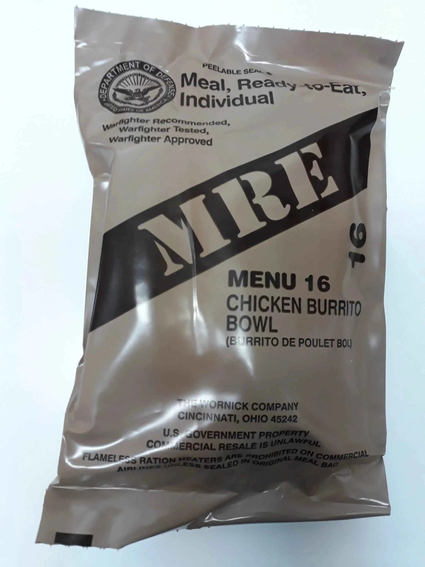 Bolsa de ración MRE Menú 16: bowl de pollo burrito