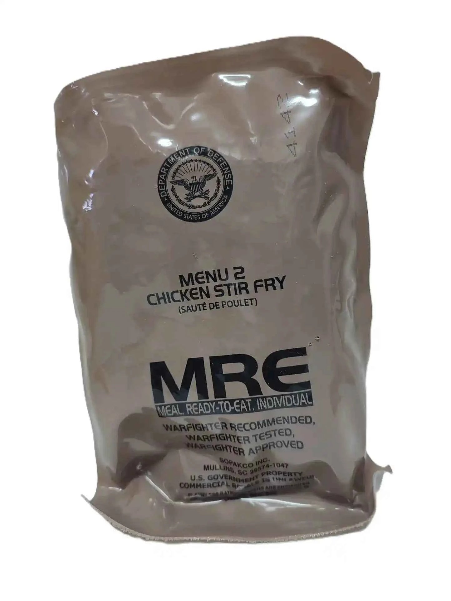 Sobre MRE marrón Menú 2 Chicken Stir Fry, listo para comer