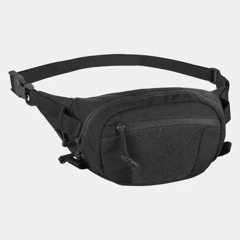 Riñonera táctica Possum Helikon-Tex con panel de velcro frontal y correa ajustable en color negro.