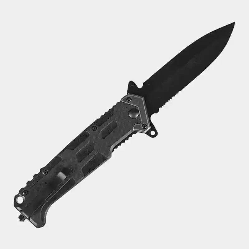 Navaja táctica Mil-Tec con hoja negra y empuñadura negra con textura