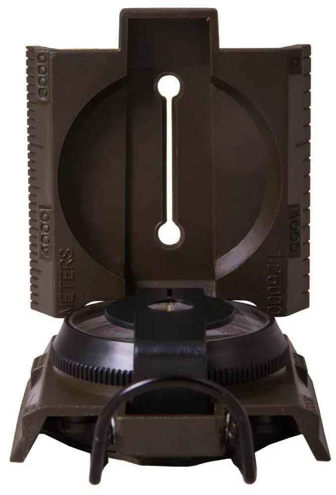 Brújula lensática negra con rueda circular y cubierta frontal con ranura