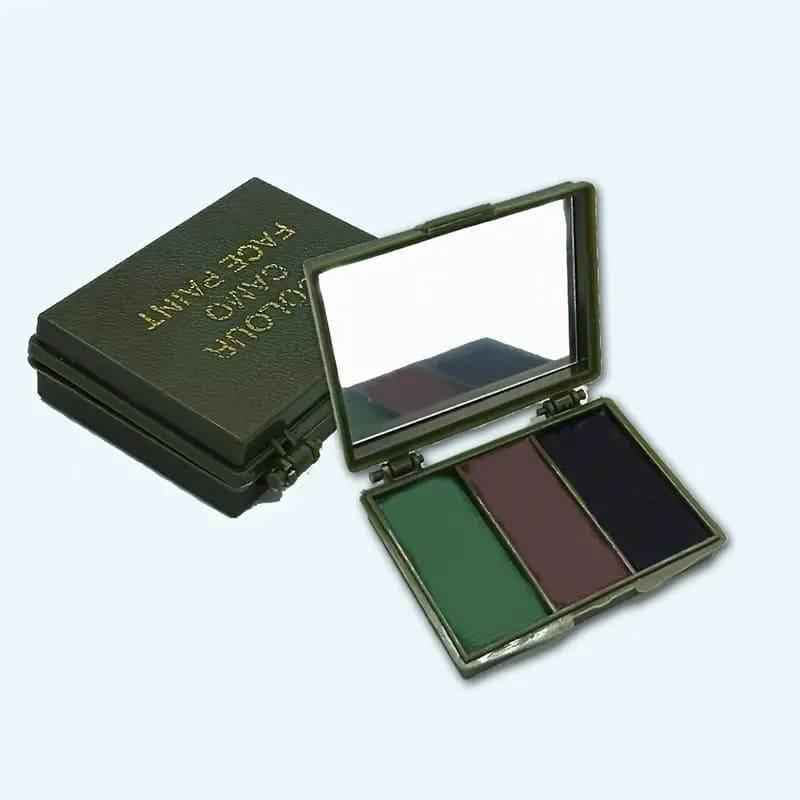 Kit de pintura facial camuflaje: paleta con 3 tonos verde, marrón y oscuro