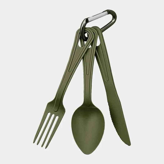 Set de cubiertos de plástico MIL-TEC verde oliva: tenedor y cuchara plegables