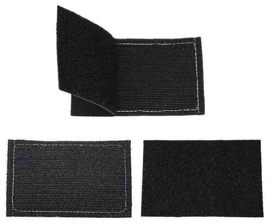 Parche rectangular negro con costura al borde, vista en diferentes ángulos